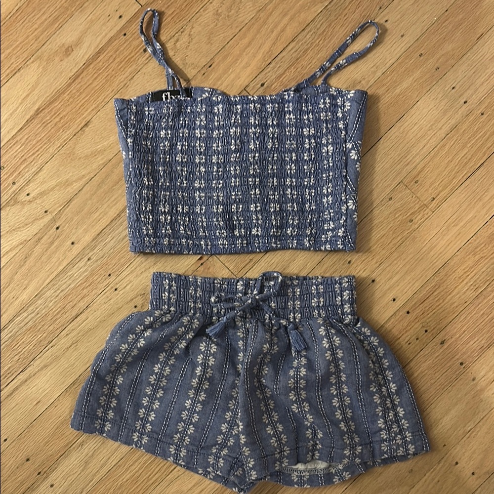 Fbz Blue/White Floral Two-Piece Set